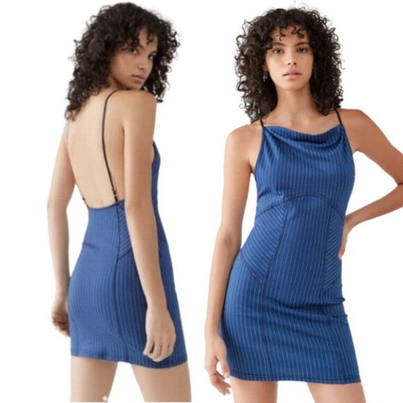 Urban Outfitters -764 Complex‎ High-Neck Open Back Mini Dress Navy Blue Small - Picture 1 of 11